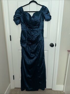 Missacc Elegant Navy Ruched Evening Dress NWT